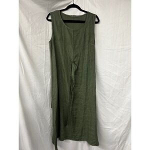 Meo Meli Italy Linen Dress Sleeveless Olive Green Casual Summer Made Italy M/L